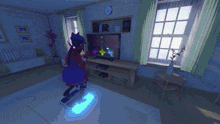 a person is playing a video game in front of a tv