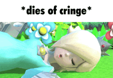 a picture of a cartoon character with the words * dies of cringe * below it