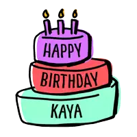 a birthday cake with three candles and the words happy birthday kaya