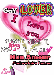 a poster that says gay lover i love you goodnight sweetheart