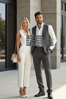 a man and a woman standing next to each other with the words weekend relaxant on the top