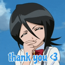 a picture of a girl with the words thank you < 3 below her