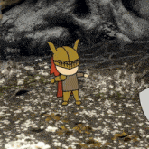 a cartoon of a man wearing a helmet and a red cape