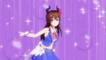 a girl with horns on her head is smiling