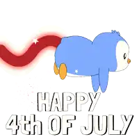 a happy 4th of july poster with a penguin