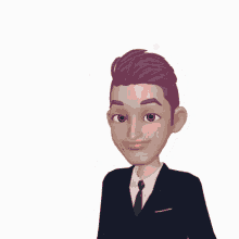 a cartoon man with purple hair and a pink ok bubble above his head