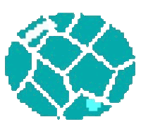a pixel art drawing of a globe with a blue circle in the middle .