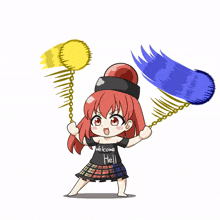 a girl with red hair wearing a welcome hell shirt