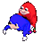 a pixel art of knuckles carrying sonic the hedgehog .