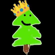 a green tree with a sad face and a tear coming out of its eye