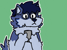 a cartoon drawing of a wolf wearing glasses holding a cell phone
