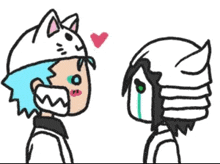 a cartoon of a man wearing a cat hat and another man crying .