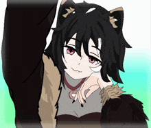 a drawing of a girl with a cat ear and a necklace that says ' a ' on it