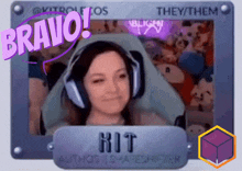 a picture of a woman with headphones and the words bravo