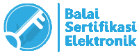 a blue logo for balai sertifikasi elektronik with a key in the center