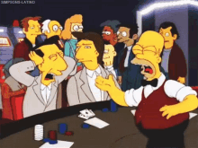 a cartoon of homer simpson playing poker with a group of people
