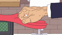a cartoon drawing of a man shaking hands with another man