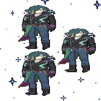 a pixel art of a man in a black jacket