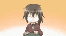 a girl with glasses is surrounded by cartoon animals