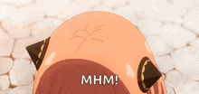 a close up of a person 's head with the words mhm written on it