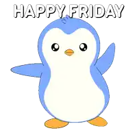a penguin with the words happy friday on it