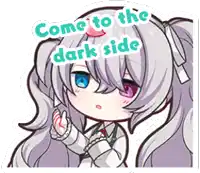 a sticker of a girl with long hair and the words come to the dark side
