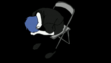 a drawing of a person sitting on a chair with their head down