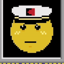 a pixel art drawing of a smiley face wearing a hat
