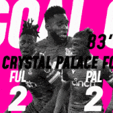three soccer players on a pink background with the words crystal palace full 2