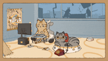 a cartoon of two cats playing video games