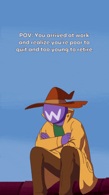 a cartoon character with a w on his face is sitting on a pipe