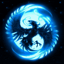 a phoenix is surrounded by a blue circle of light