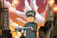 a cartoon character is riding a bike in front of a sign that says 41 580