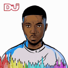 a cartoon drawing of a man with the word dj on it