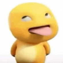 a yellow cartoon character with his tongue out .