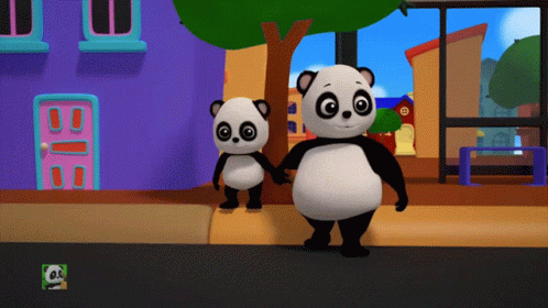 cartoon pandas holding hands