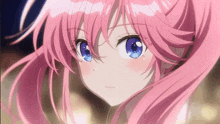 an anime girl with pink hair and blue eyes
