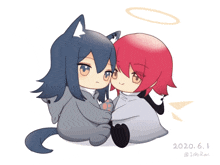 a drawing of two girls with their eyes closed and the date 2020 6.1