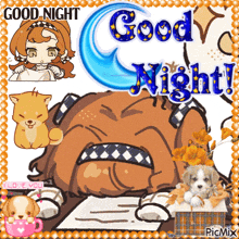 a cartoon drawing of a dog with the words good night written above it