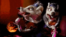 two cartoon characters wearing masks and crowns are drinking wine