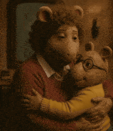 a cartoon character is hugging another cartoon character