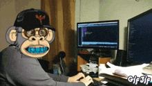 a gif of a man wearing a monkey mask