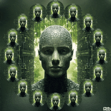 a picture of a man with a circuit board on his head has pixiz written in the corner