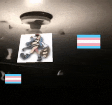 a picture of a girl with a transgender flag next to her