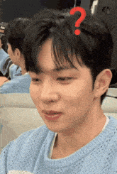 a boy with a question mark on his head