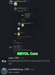 a screenshot of a conversation between avoidmychomp and luke