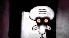 squidward from spongebob squarepants is standing in a dark room .