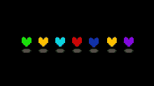 a row of pixelated hearts with different colors on a black background