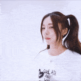 a girl wearing a white t-shirt that says cool air and