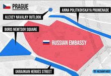 a map showing russian embassy in prague
